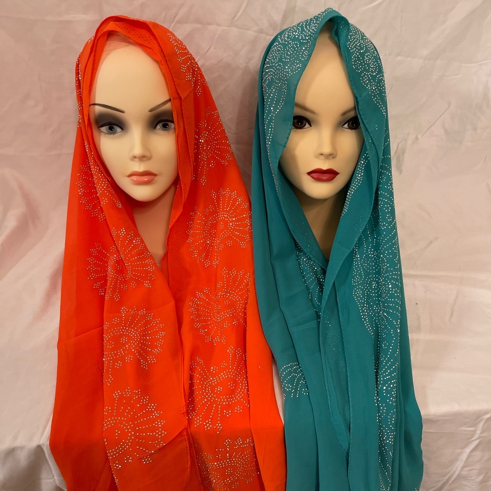 Orange and light green Romantic chiffon scarf with Rhinestone Shawl
